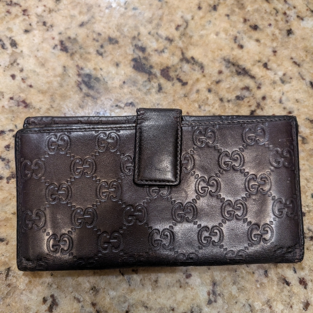 Gucci Brown GG Embossed Leather Bow Continental Wallet with Gold Accent - Picture 2 of 11